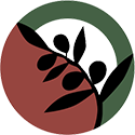 the logo of volunteers for palestine with olive branch in bloom with palestine flag colors.